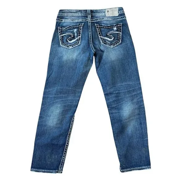 Silver Aiko Cropped Stitched Blue Jeans Women’s 28 Casual Denim Y2K Capri Pants - Picture 2 of 10